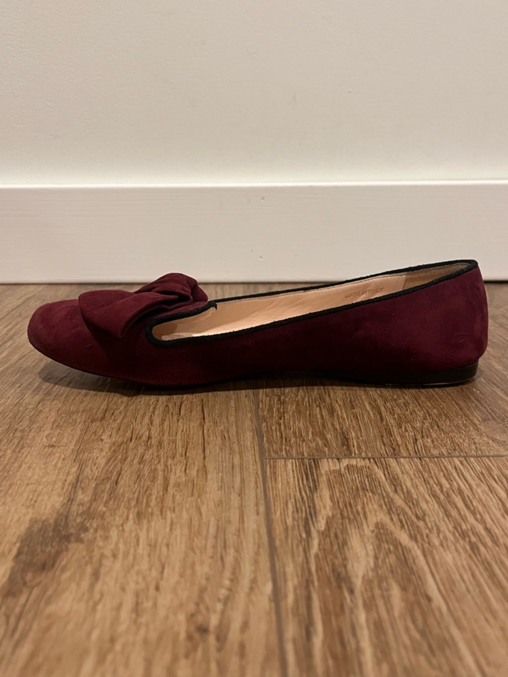 PRADA Red-burgundy-hued Suede Bow Flats/Smoking Slippers - Picture 8 of 15